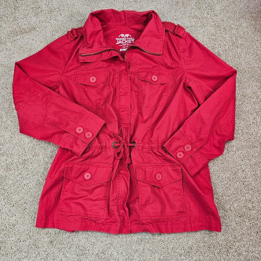 Avenue Washed Twill Jacket 14/16 Pink/Red Cotton Utility Drawstring Plus Size